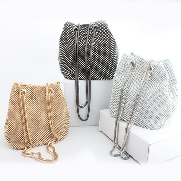

fashion women shoulder totes bags rhinestone inlaid flash bag bucket bag for evening party banquet women lady clutch bags