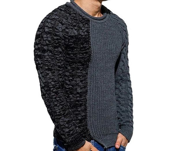 

2019 new autumn winter sweater solid slim men long sleeve o-neck patchwork knitted sweaters streetwear casual men pullovers, White;black