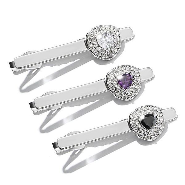 

creative gift for men with diamond-inserted steel tie clip and zircon collar clasps tacks 12.7g white black purple color ie7iz, Silver