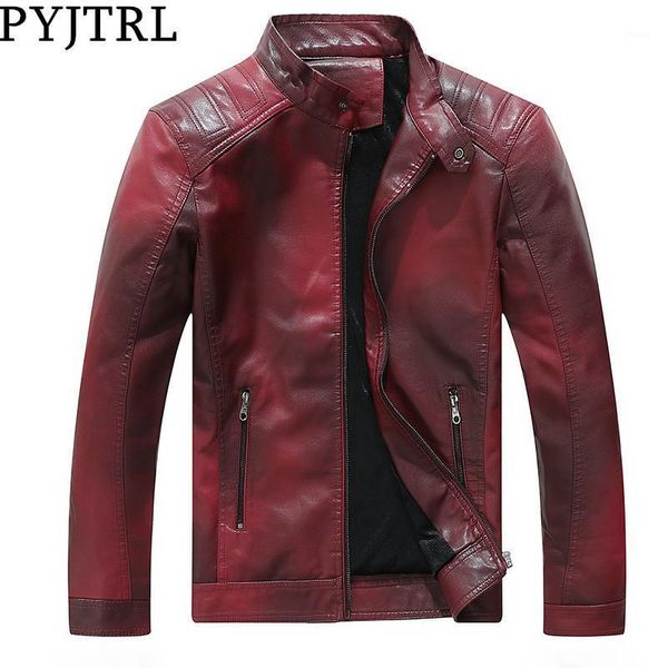 

pyjtrl mens fashion stand collar velvet lining pu leather jacket fleece coats chaqueta hombre casual motorcycle biker jackets1, Black