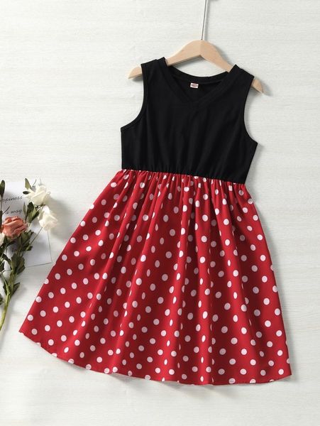 

girls polka dot print dress she, Red;yellow