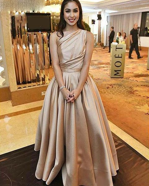 

new one shoulder prom dresses satin long women evening party gowns a line formal evening dresses sweep train vestido de longo, Black;red