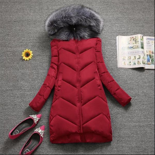 

big fur winter coat woman 2021 fashion winter jacket women plus size 6xl long cotton padded outwear hooded female jacket parkas, Black