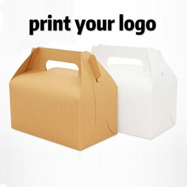 

10 pcs kraft paper box with handle wedding gift box packaging party birthday dessert baking package cookies cupcake