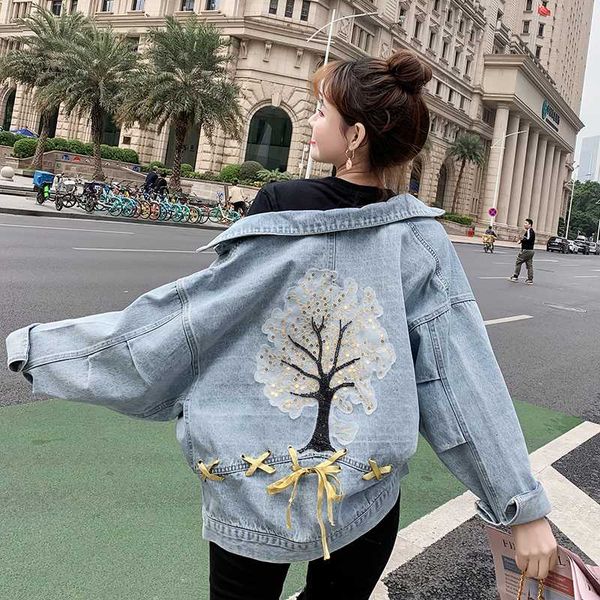 

fashionable spring new embroidery flowers loose thin skinny wild lace jacket denim jacket, Black;brown