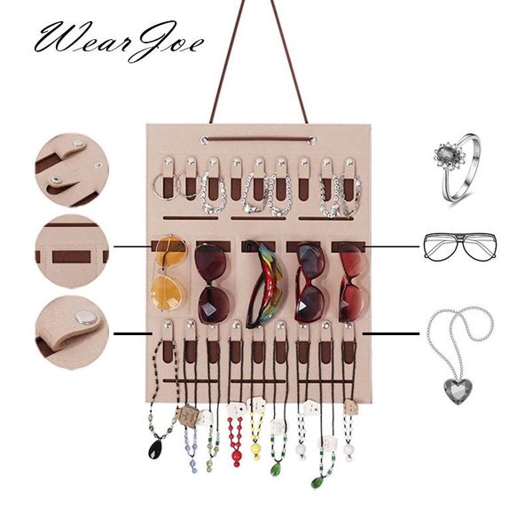 

jewelry pouches, bags felt wall hanging organizer bracelet necklace eyeglass display hanger bag earring ring storage street stall showcase, Pink;blue