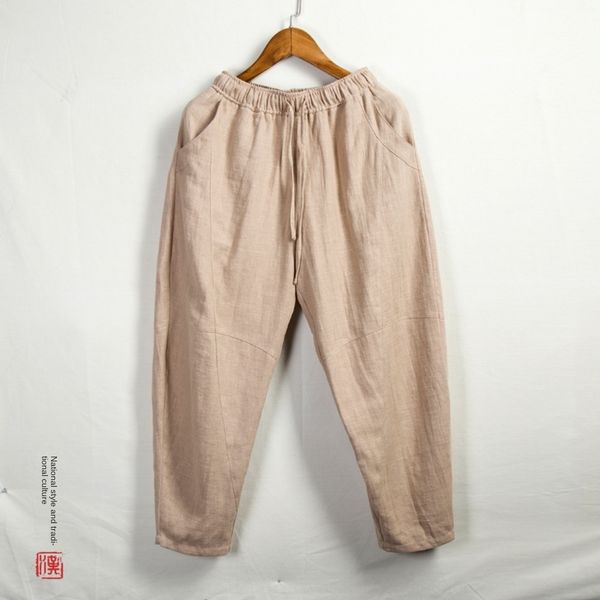 

autumn and winter new chinese style wear linen casual wide leg chinos trousersmen's pants trousers men's pants j5nes, Blue