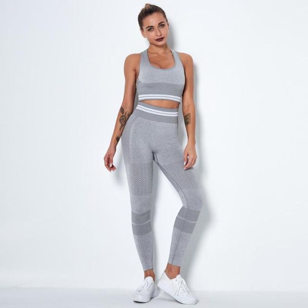 

woman sportwear yoga set seamless gym set long sleeve crop elastic high waist yoga pant bra outfit fitness gym clothing, White;red