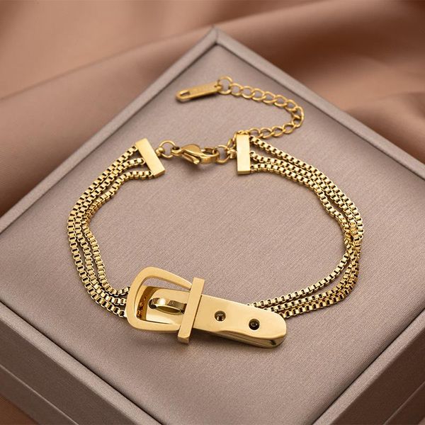 

titanium steel belt buckle bracelet for woman 2020 korea new harajuku gold plated bracelet girl fashion jewelry valentine gift, Golden;silver