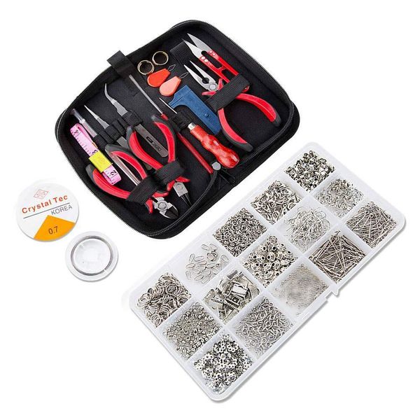 

diy jewelry tool material package 5.5-inch sharp nose pliers mini scissors hand made 1300pcs, Silver
