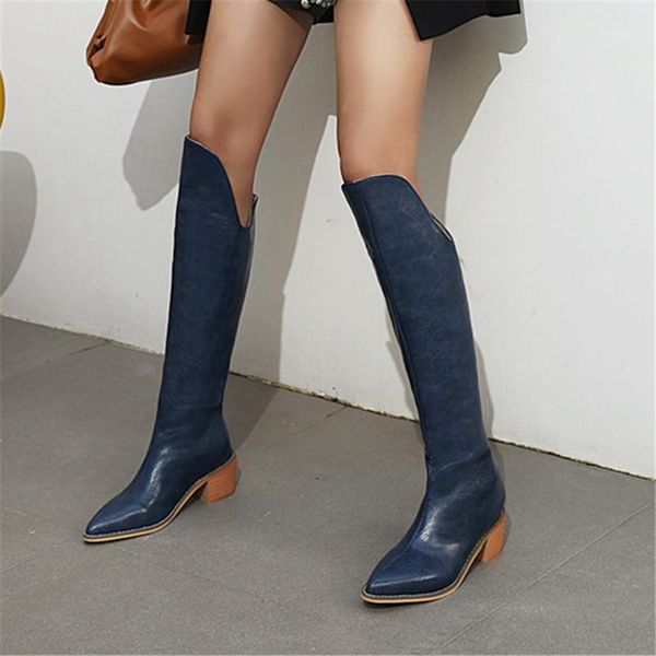 

boots 2021 plus size 34-43 women wedges high heels zipper knee quality winter western women1, Black