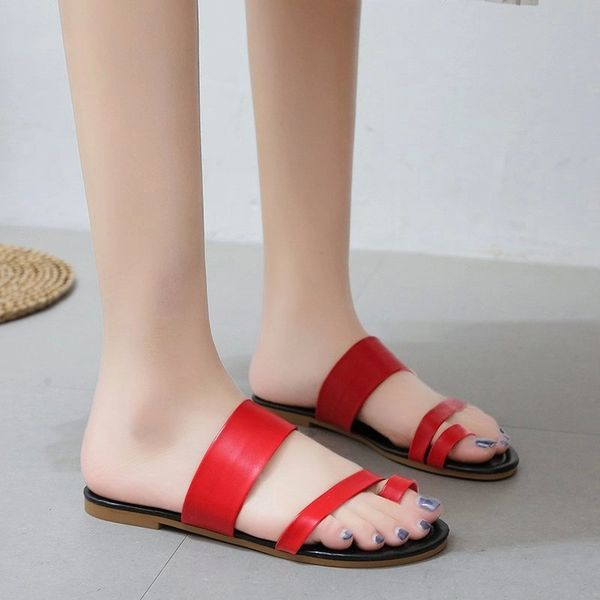 

women summer pu leather slippers ladies clip toe sandals women's fashion flats shoe female footwear plus size slipper #i21y, Black