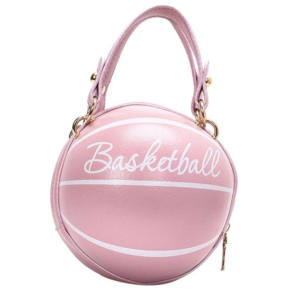 

women basketball round pu leather shoulder crossbody bag tote chain satchel