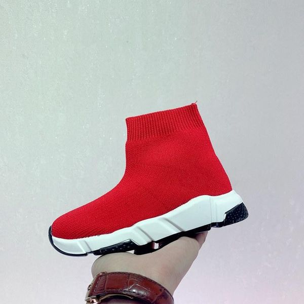 

a1 kids fashion luxury paris boys gilrs speed trainer sock shoes triple black white red oreo stretch-knit designer toddler sneakers, Black;red