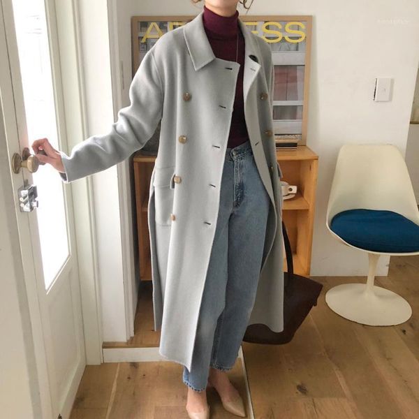 

women's wool & blends oversized double-breasted ladies warm thicken coats outerwear manteau femme hiver1, Black