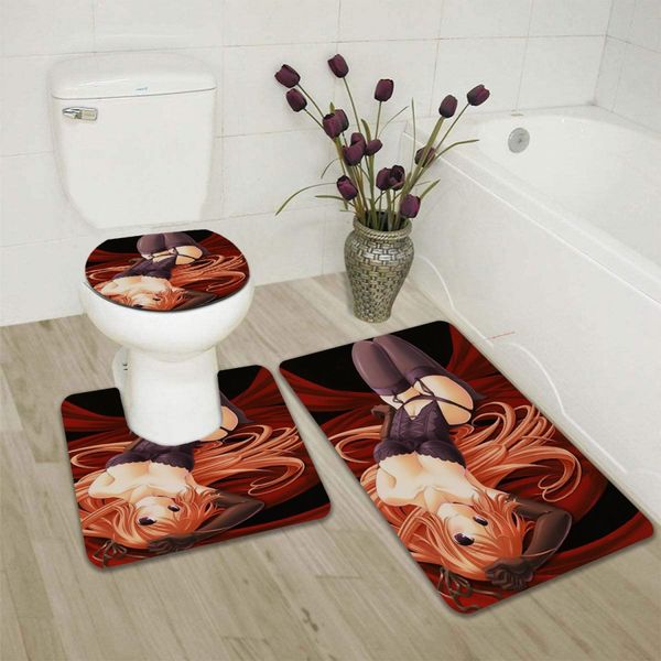 

3d printing japanese anime bathroom floor mat cover non-slip bathroom decoration floor mat toilet cover carpet mat