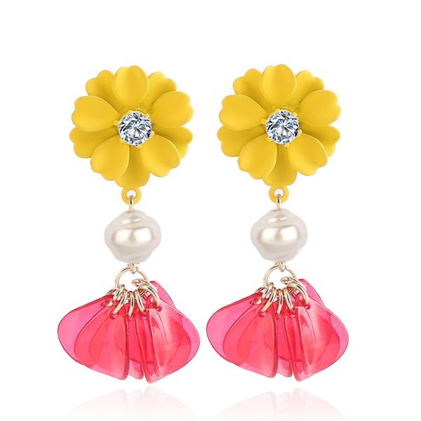 

new bohemian resin cute flower earrings for women fashion acrylic irrgular pearl petal dangle drop earring statement jewelry, Silver