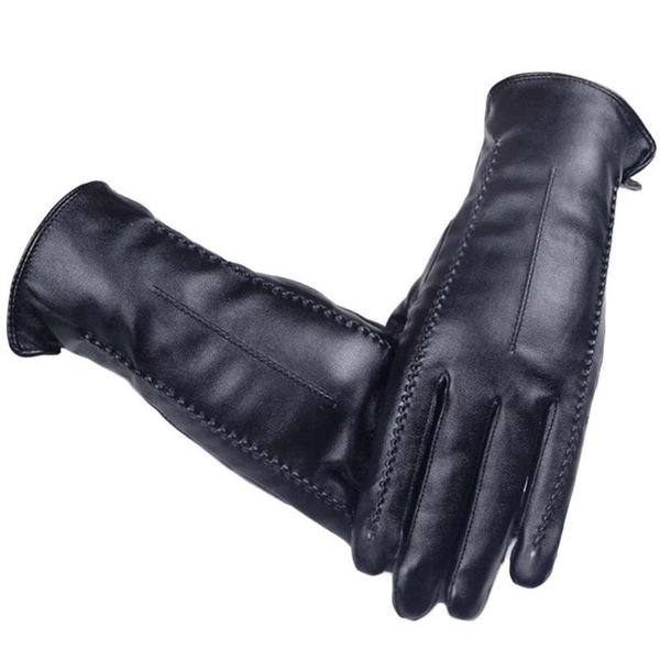 

women' gloves touch screen leather winter warm fluff woman soft female fur lining riveted clasp mittens, Blue;gray