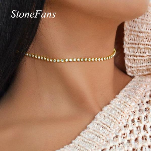 

chains stonefans minimalist single row full rhinestone choker necklace for women fashion crystal chain necklaces neck accessory, Silver
