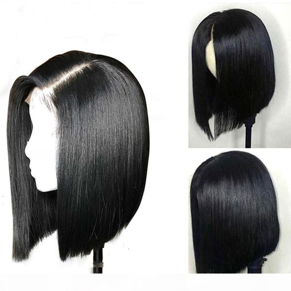 

lace front wig bob style for black women unprocessed virgin brazilian straight short preplucked human hair lacefront wigs baby hair full end, Black;brown