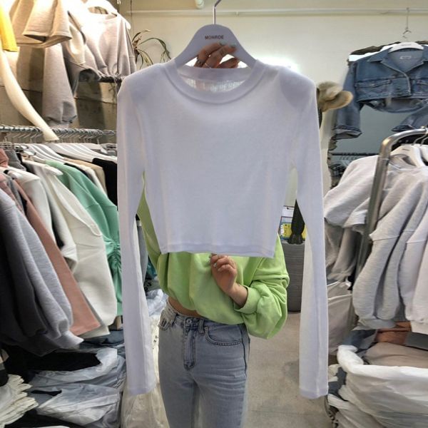 

wgjch south korea east gate 2020 spring and summer new open high waist short thin navel loose show leisure t-shirt t-shirt women 84eg9, White