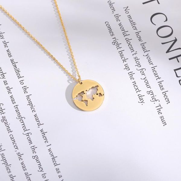 

engraved hollow necklace for women global gold stainless steel chain necklace round shaped gifts for friends collares, Silver