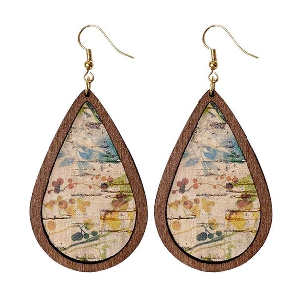 

dangle & chandelier wood base real cork teardrop earrings for women 2021 designer leopard print glitter leather water drop earring, Silver