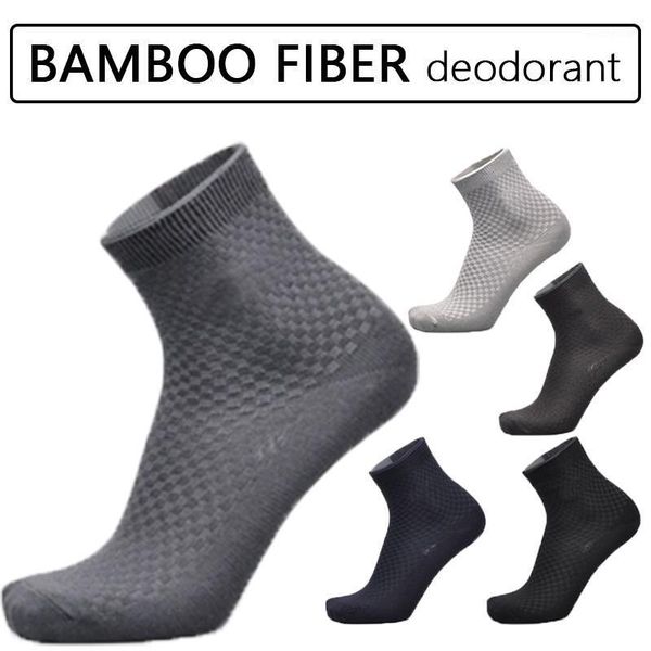 

5pairs bamboo fiber men socks classic deodorant business brand crew socks men casual compression1, Black