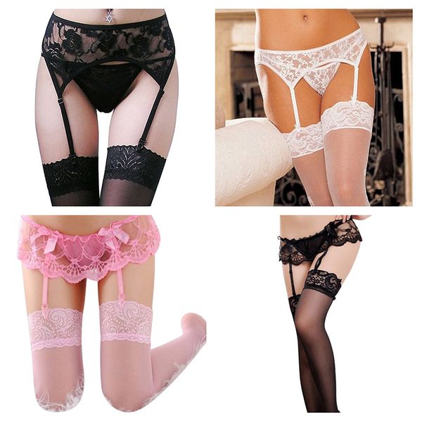 

stocking lace soft thigh high + suspender garter belt lingerie women' tights pantyhose erotic stockings, Red;black
