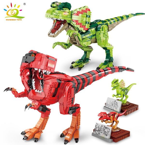 

huiqibao 1756 2075pcs jurassic dinosaur tyrannosaurus rex dilophosaurus building blocks figures city movie bricks children toys sqcibv