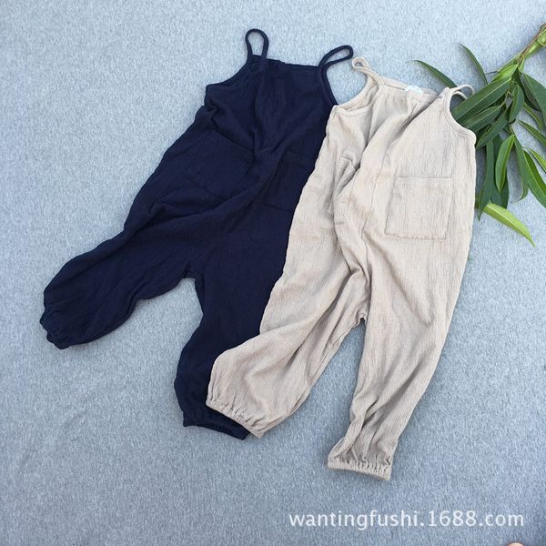 

toddler baby boy&girl overalls korean fashion kids linen rompers y200704, Blue