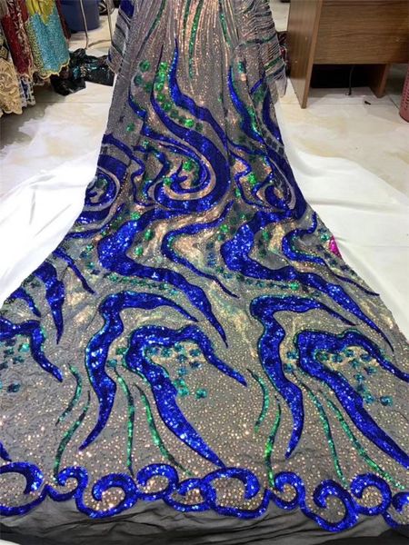 

ribbon nigeria lace fabric african 2021 with sequined french clothes h3638, Pink;blue