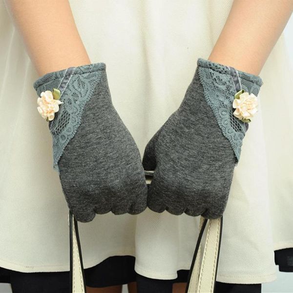 

women' gloves fashion lovely lace flower touch screen winter warm sport gloves windproof outdoor sports mittens christmas gift, Blue;gray