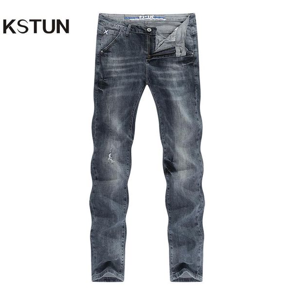 

ripped jeans for men gray stretch streetwear slim fitness ultrathin breathable casaul denim pants hip hop male biker jeans 2020, Blue