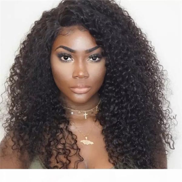 

kinky curly lace front wigs for african american pre plucked glueless brazilian human hair full lace wig kinky curly bleached knots, Black;brown