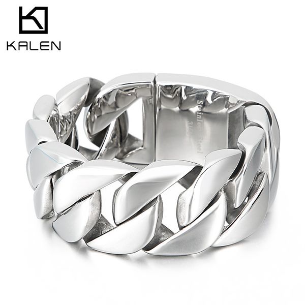 

kalen 316 stainless steel 30mm cuban bracelet bangle men's heavy chunky link chain bracelet fashion jewelry gifts 200928, Black
