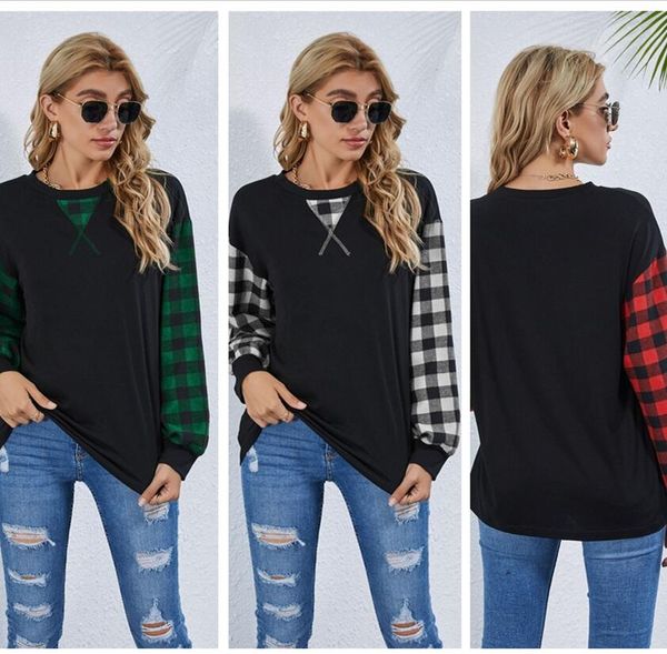 

grid sleeves women christmas t shirt xmas pullover fashion long sleeve blouse autumn winter design clothes sale new cz1105c, White