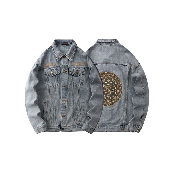 

20ss new printed denim jacket autumn men's casual jacket sports hoodie long sleeve zipper trench coat men's round neck, Black;brown