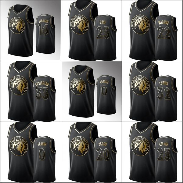 

minnesota timberwolves men d'angelo russell karl-anthony towns malik beasley james johnson nba black golden edition jersey