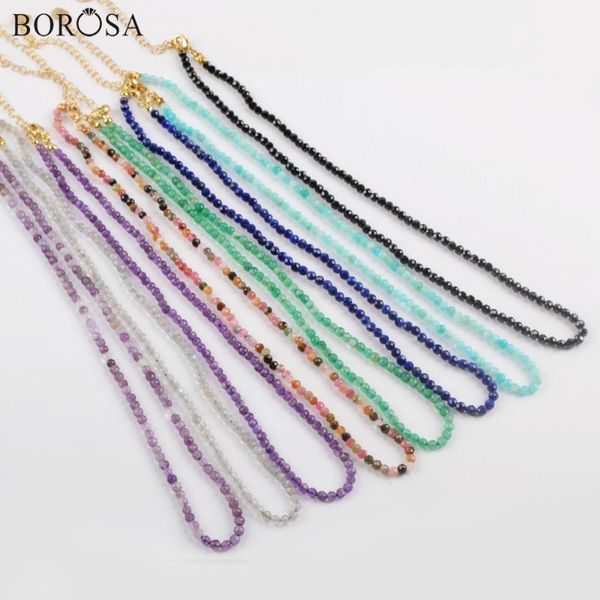 

borosa 10pcs fashion 16inch 3mm multi-kind natural stones faceted bead necklace rainbow gems stone bead chains chokers jt265, Golden;silver