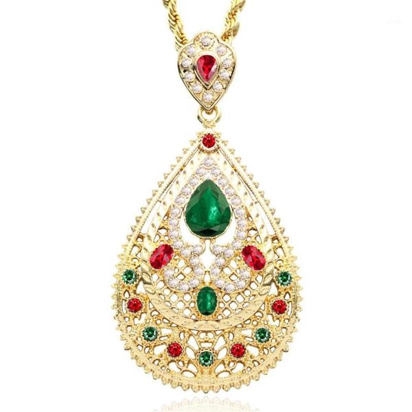 

vintage luxury arab moroccan style zircon crystal pendant necklace charm rhinestone long chain necklace shellhard jewelry1, Silver