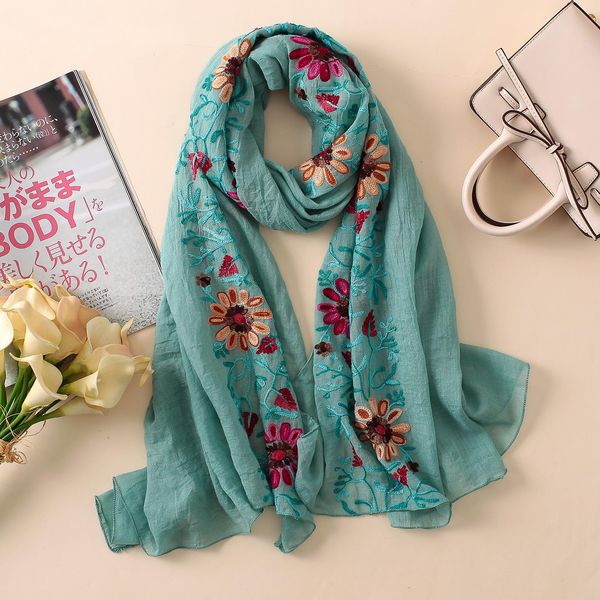 

elegant embroidery scarf women vintage floral summer pashmina cotton hijab shawl lady wrap bandana female foulard winter scarves wmtizp, Blue;gray