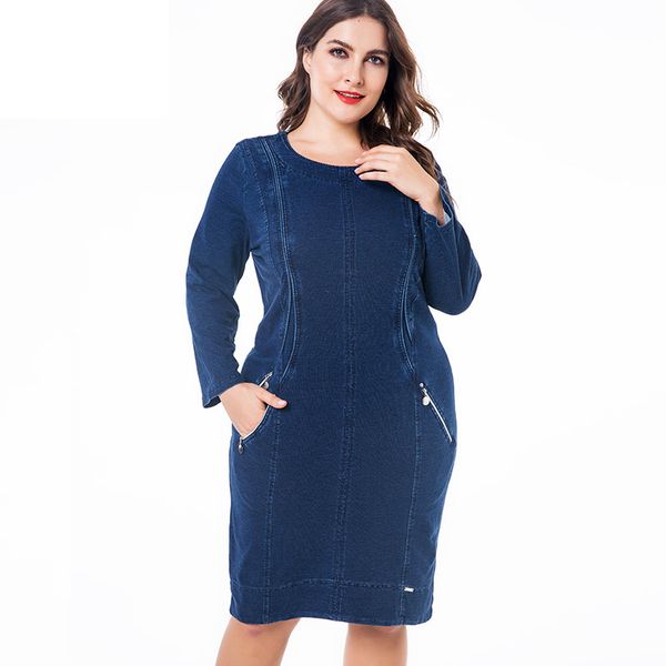 MK Winter Womens Plus size Denim Fashion Ladies Dress Midi Autumn Midi 201125