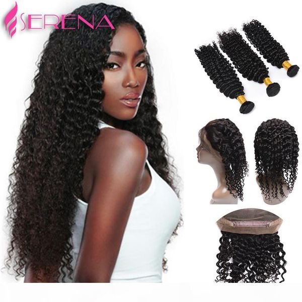 

brazilian virgin hair with closure 7a lace frontal closure with bundles deep wave 360 lace band frontal closure with bundles, Black;brown