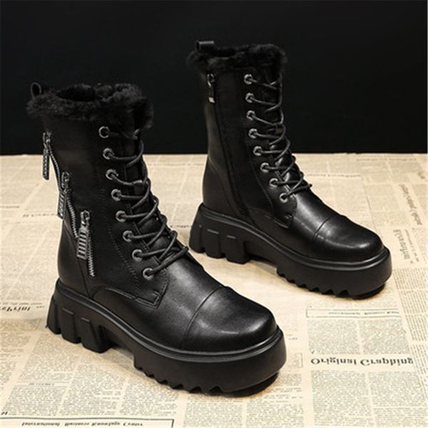 

winter 2021 new fashion leather boots for woman chunky women water cotton shoes 35-40 74vi, Black