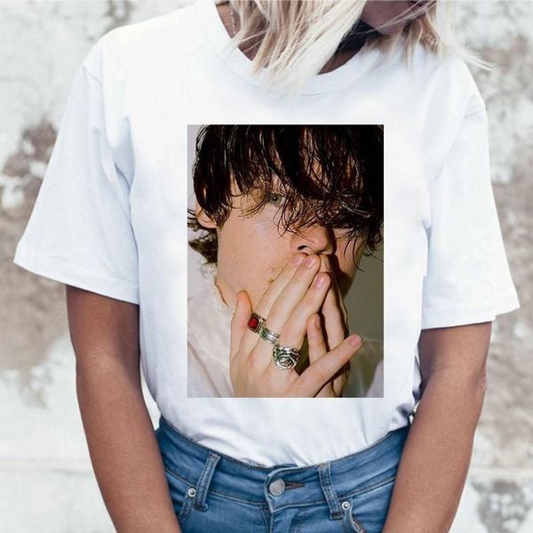 

women t-shirts harry styles casual harry styles 2021 fashion short sleeve tshirt kawaii women streetwear tee short sleeve, White