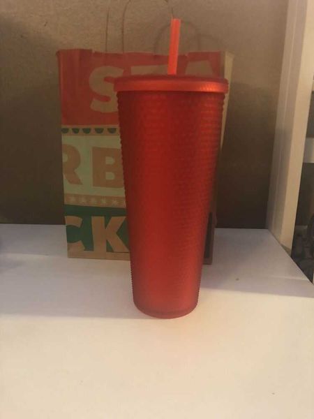 

new / 2021 starbucks matte red orange studded tumbler cup 24oz soft touch