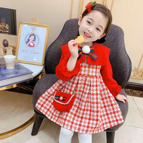 

winter girls' drs sweet 2021 new children's plaid plush warm skirt, Red;yellow