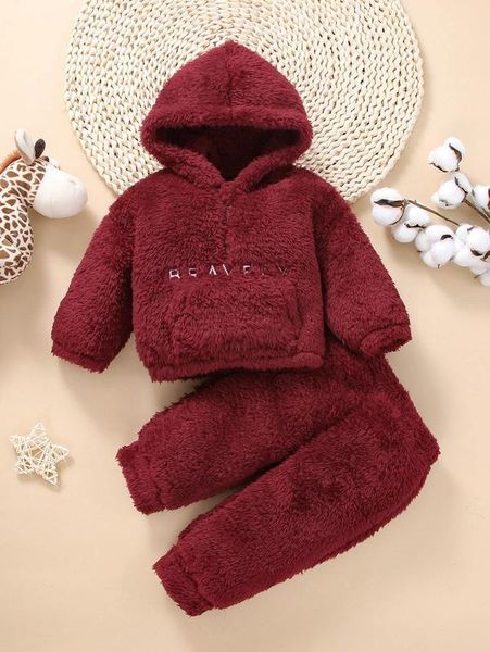 

baby letter embroidery teddy hoodie & pants she, White