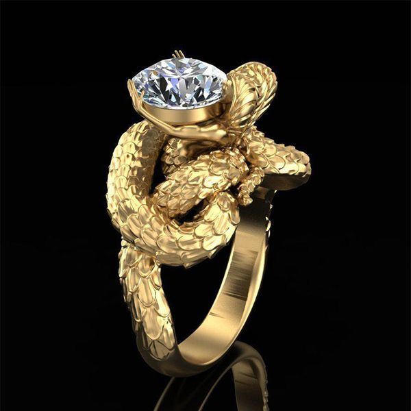 

februaryfrost brand cobra snake king design hyperbole shape women ring zircon ancient legend of the head snake luxury, Golden;silver
